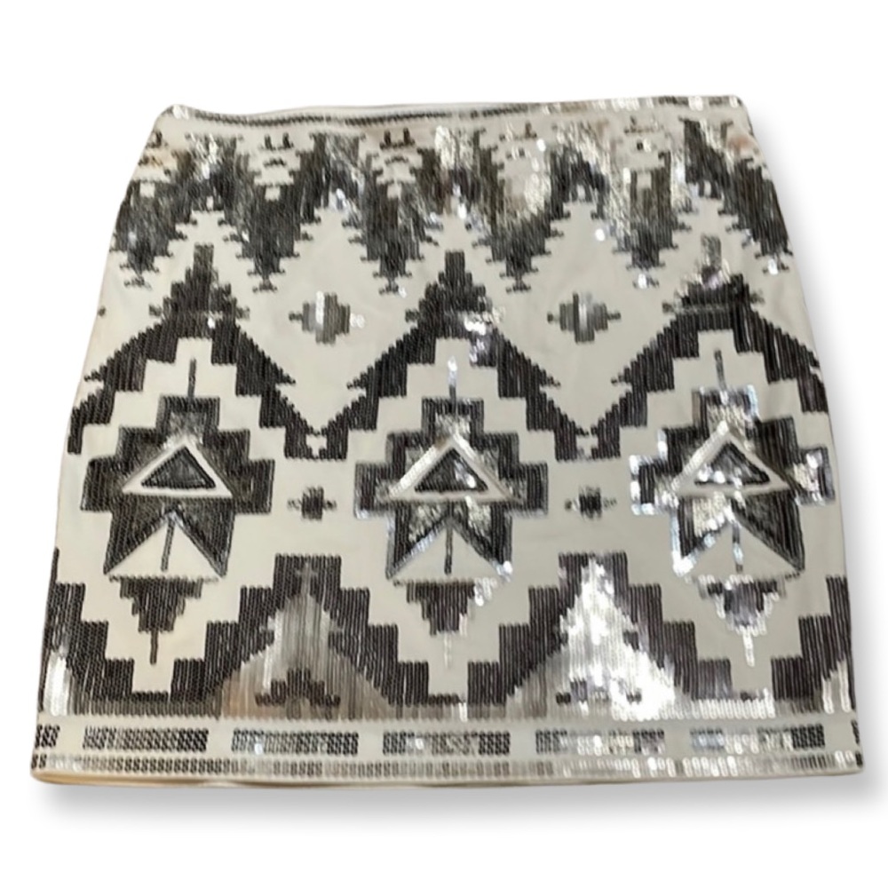 Express Sequin mini skirt white / silver sz S